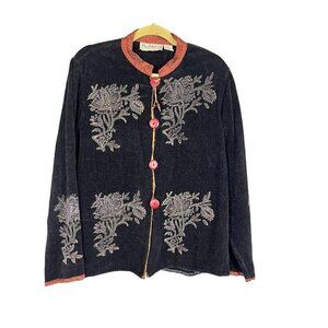 Flashback Jacket Women M Black Floral Retro 80s Grandma Western Bohemian Wooden